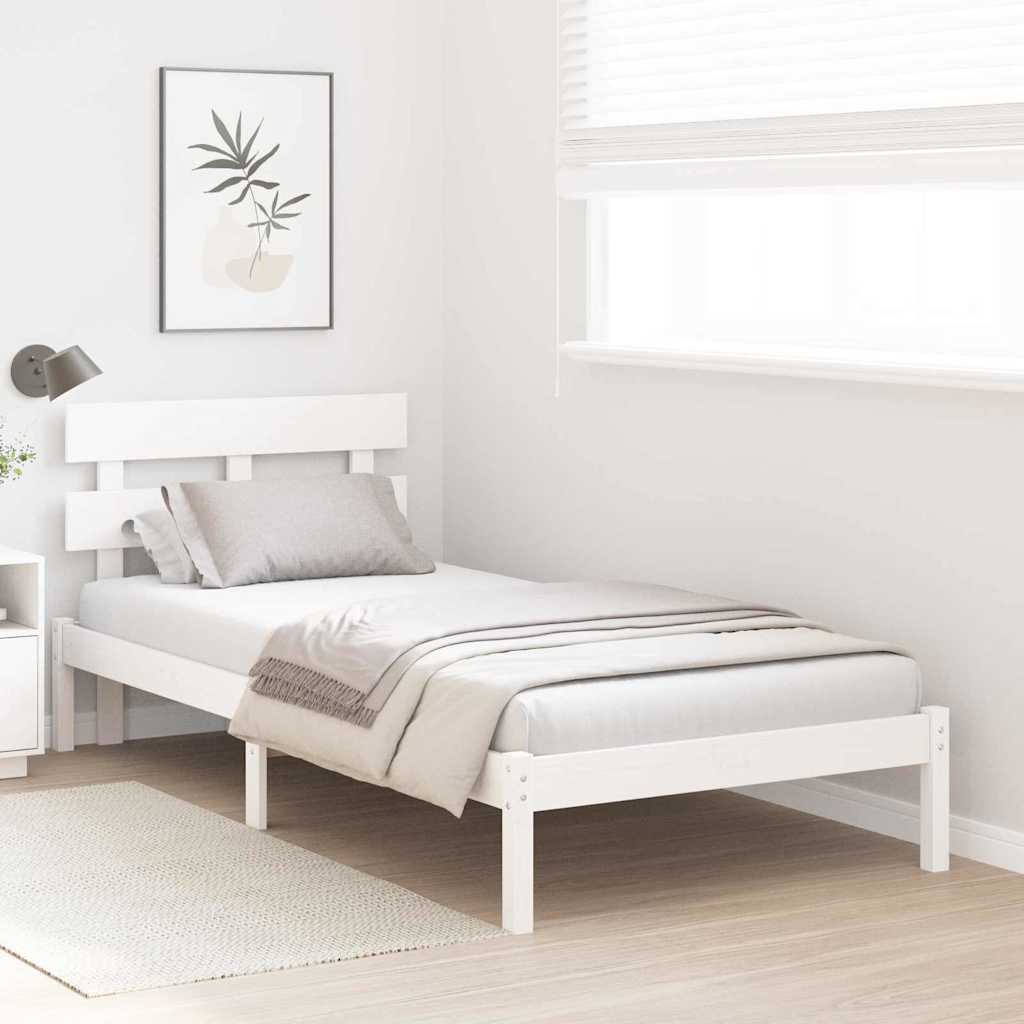 Bed Frame with Headboard White 75 x 190 cm Solid Pine wood