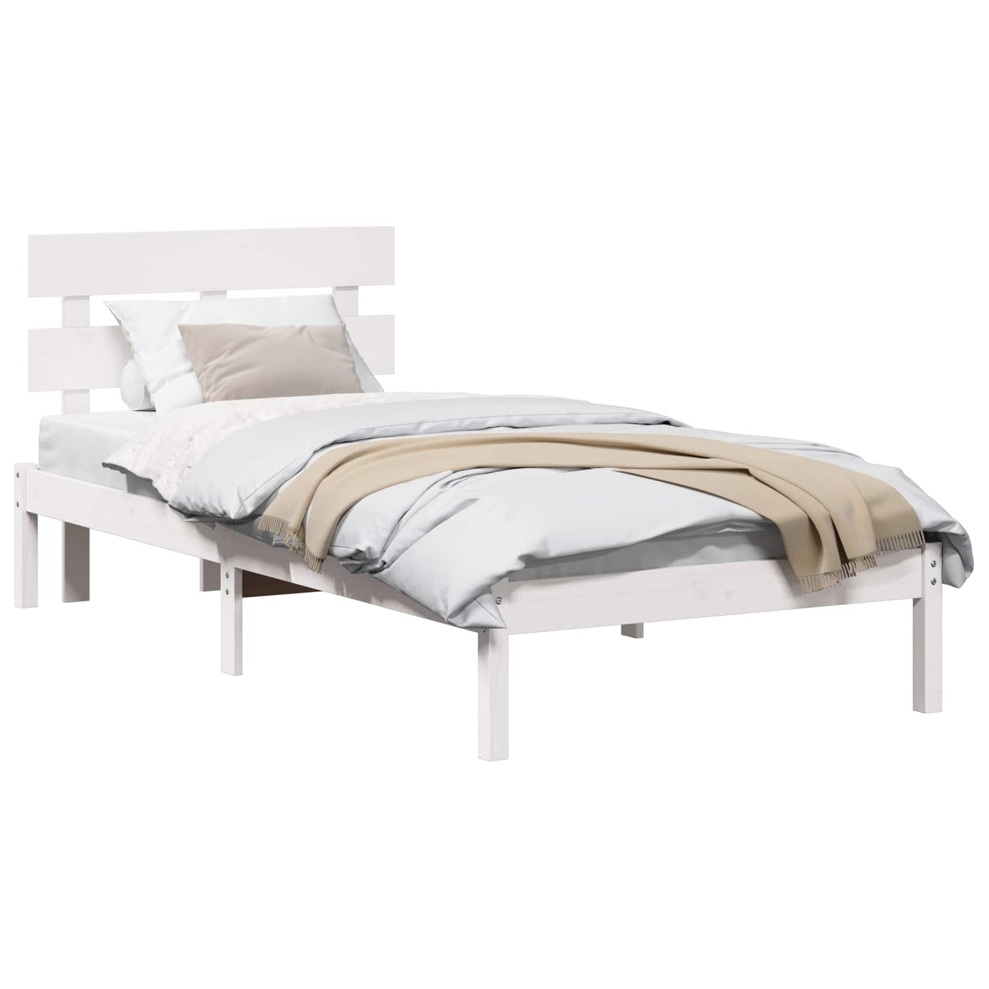 Bed Frame with Headboard White 75 x 190 cm Solid Pine wood