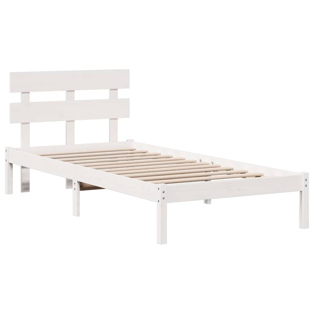 Bed Frame with Headboard White 75 x 190 cm Solid Pine wood