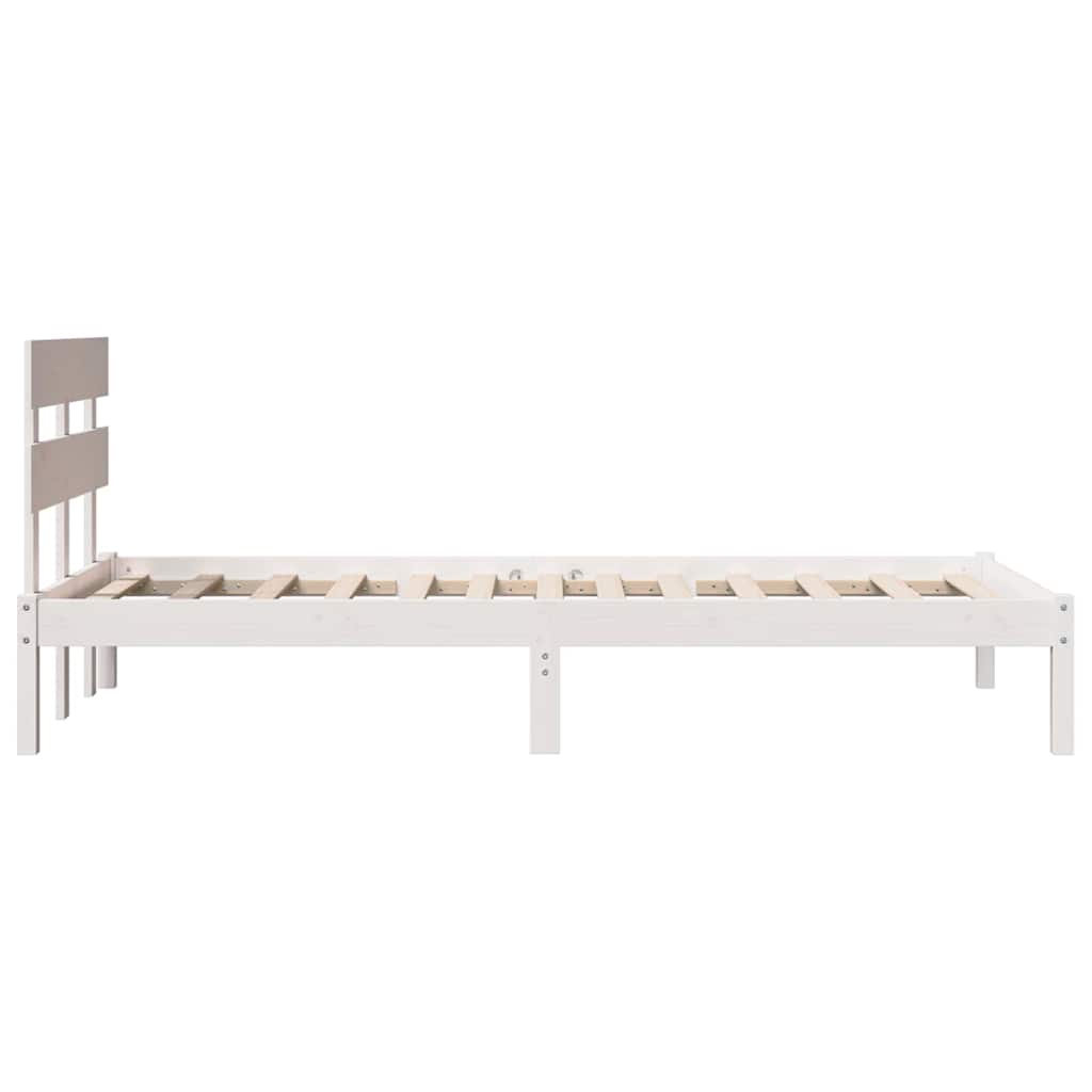 Bed Frame with Headboard White 75 x 190 cm Solid Pine wood