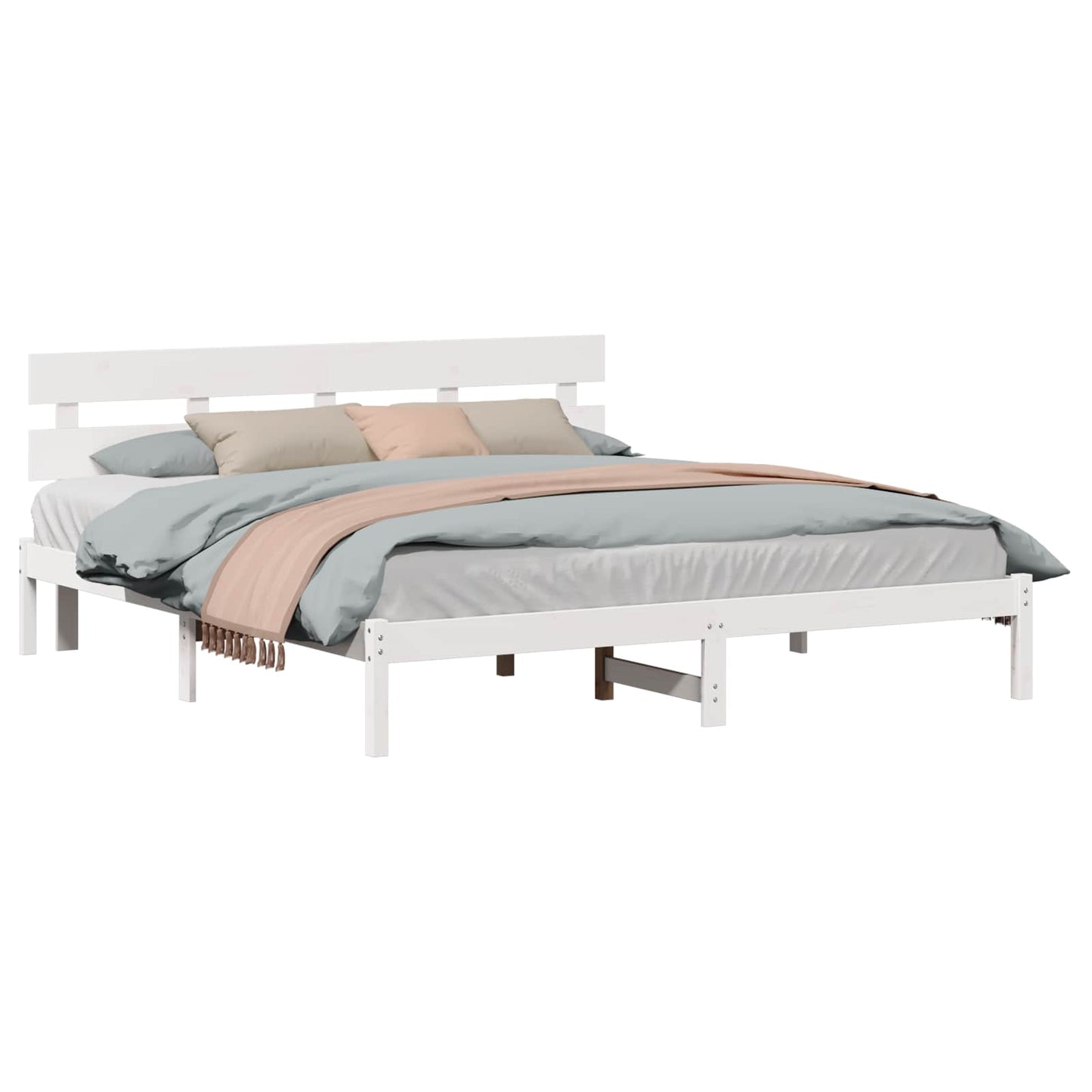 Bed Frame with Headboard White 200 x 200 cm Solid Pine wood