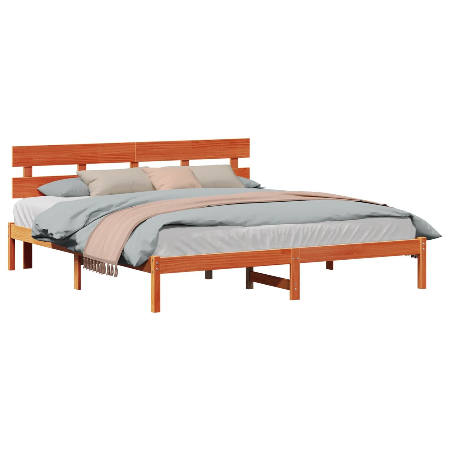 Bed Frame with Headboard Brown 200 x 200 cm Solid Pine wood