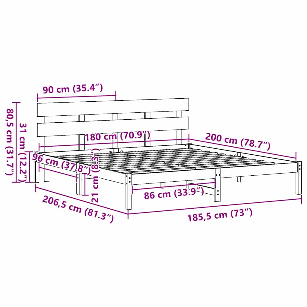 Bed Frame with Headboard Brown 180 x 200 cm Solid Pine wood