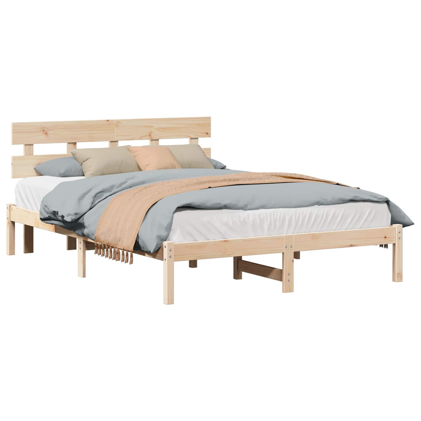 Bed Frame with Headboard Brown 140 x 200 cm Solid Pine wood