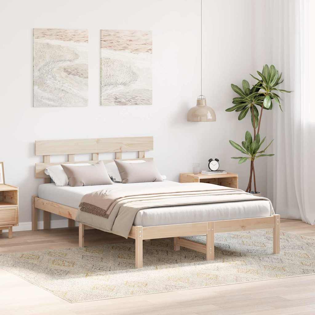 Bed Frame with Headboard Brown 140 x 190 cm Solid Pine wood
