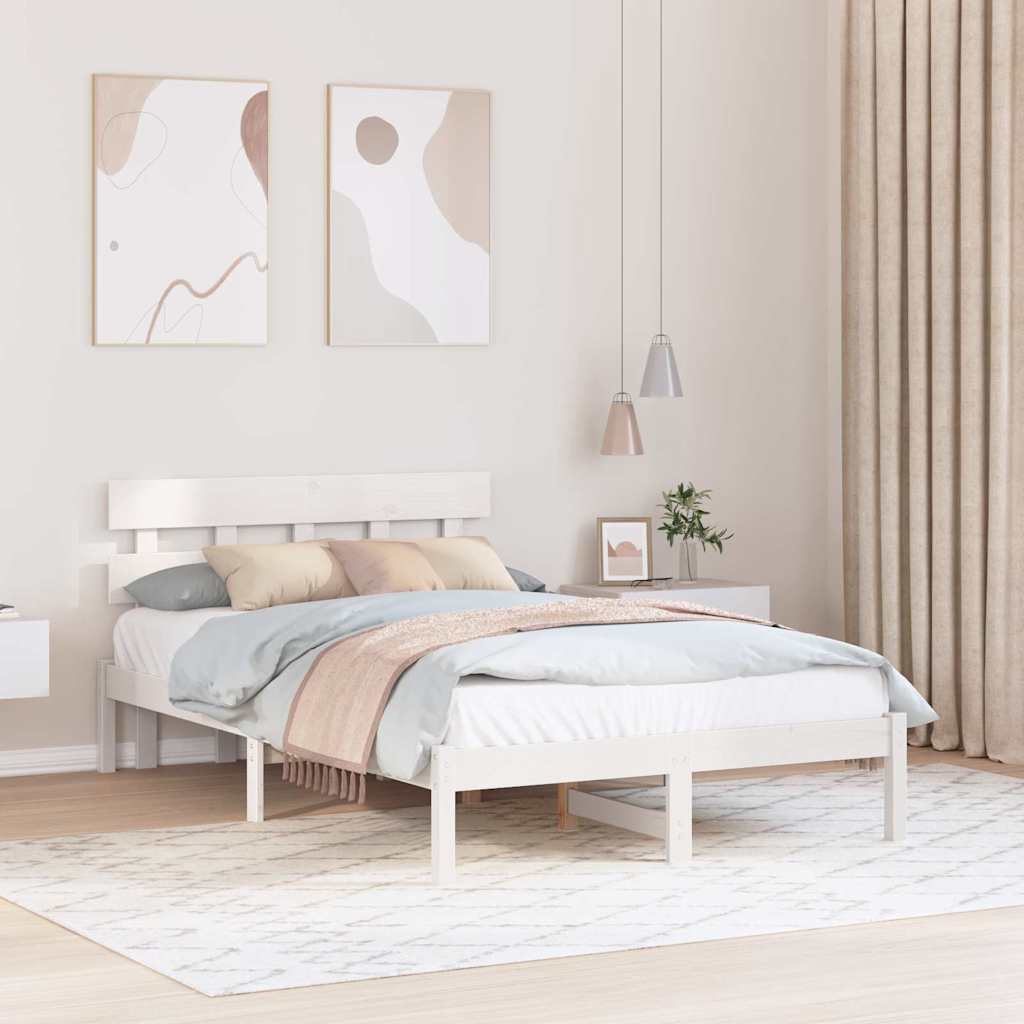 Bed Frame with Headboard White 140 x 190 cm Solid Pine wood