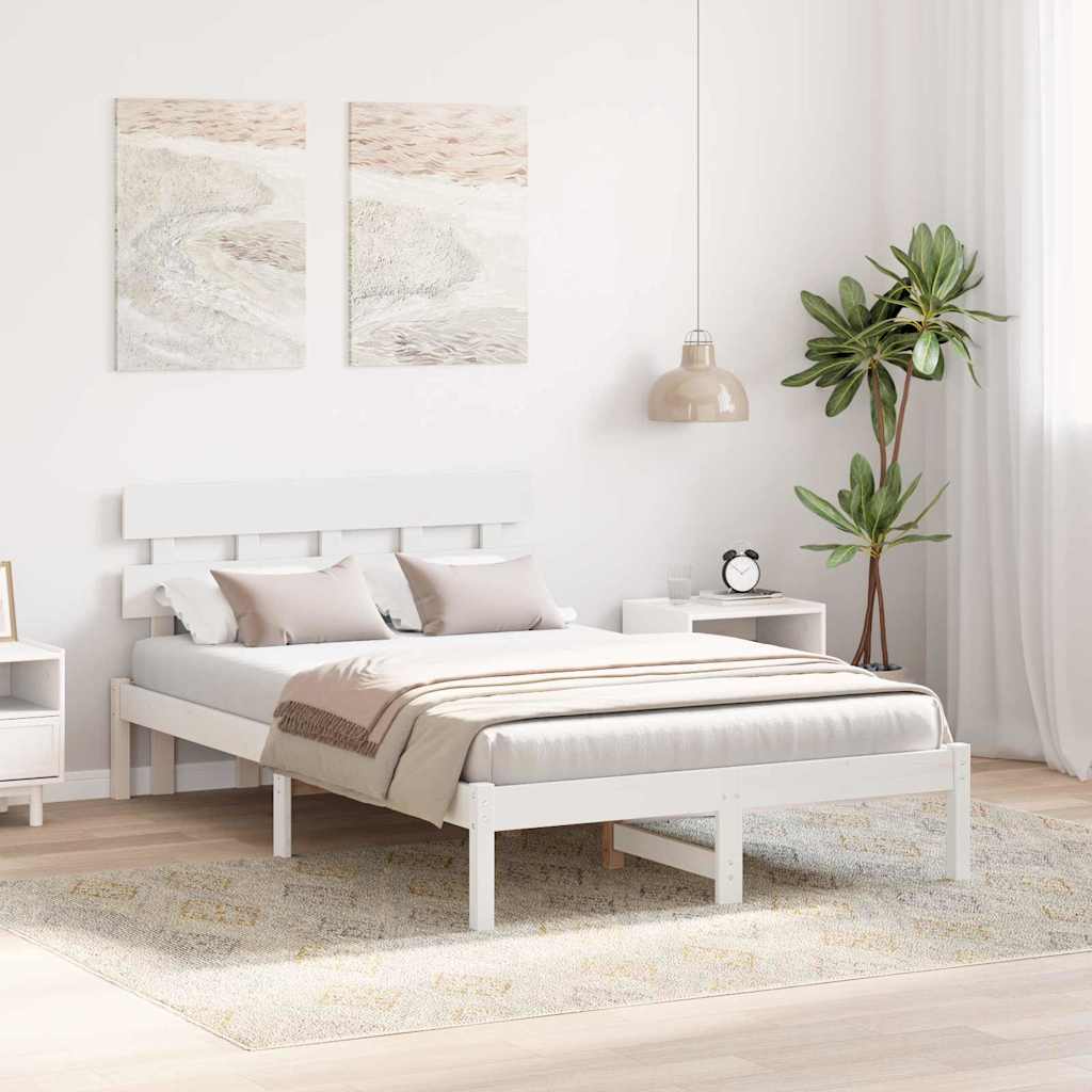 Bed Frame with Headboard White 140 x 190 cm Solid Pine wood