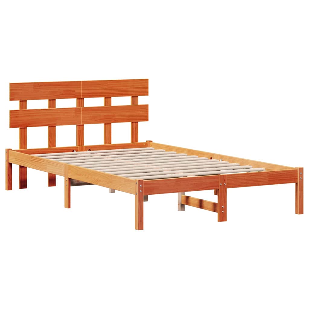 Bed Frame with Headboard Brown 140 x 190 cm Solid Pine wood