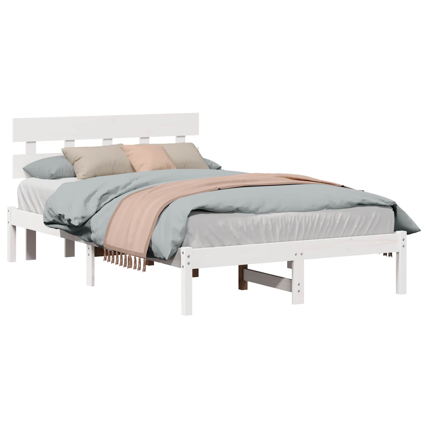 Bed Frame with Headboard White 135 x 190 cm Solid Pine wood