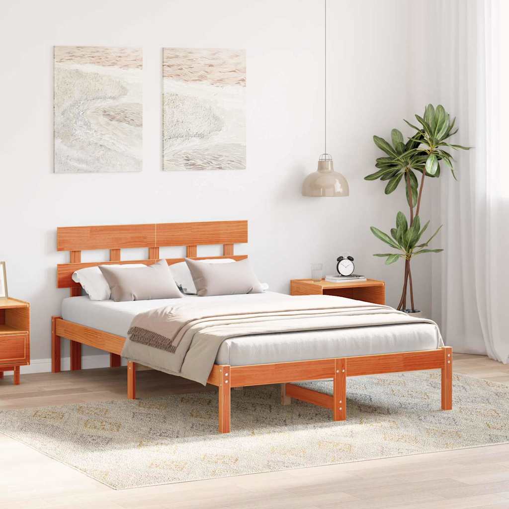 Bed Frame with Headboard Brown 135 x 190 cm Solid Pine wood