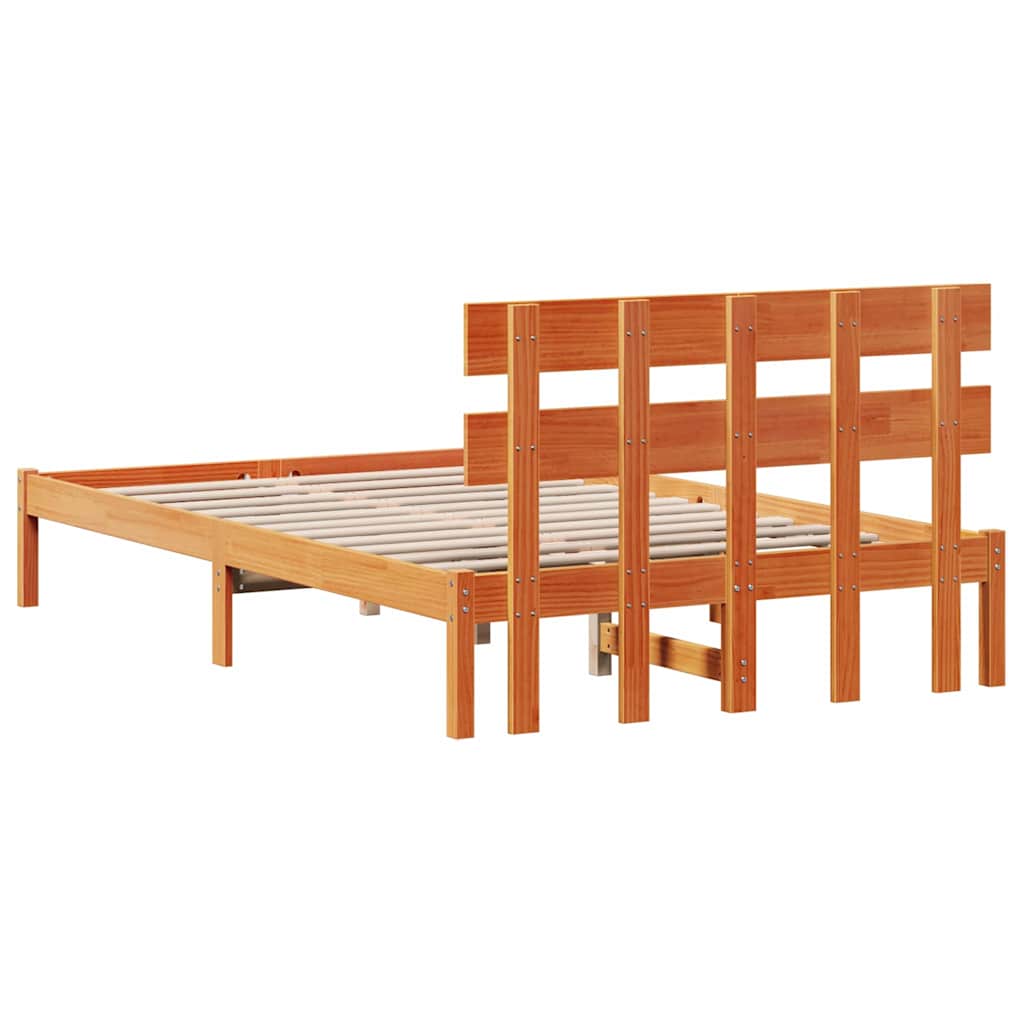 Bed Frame with Headboard Brown 135 x 190 cm Solid Pine wood