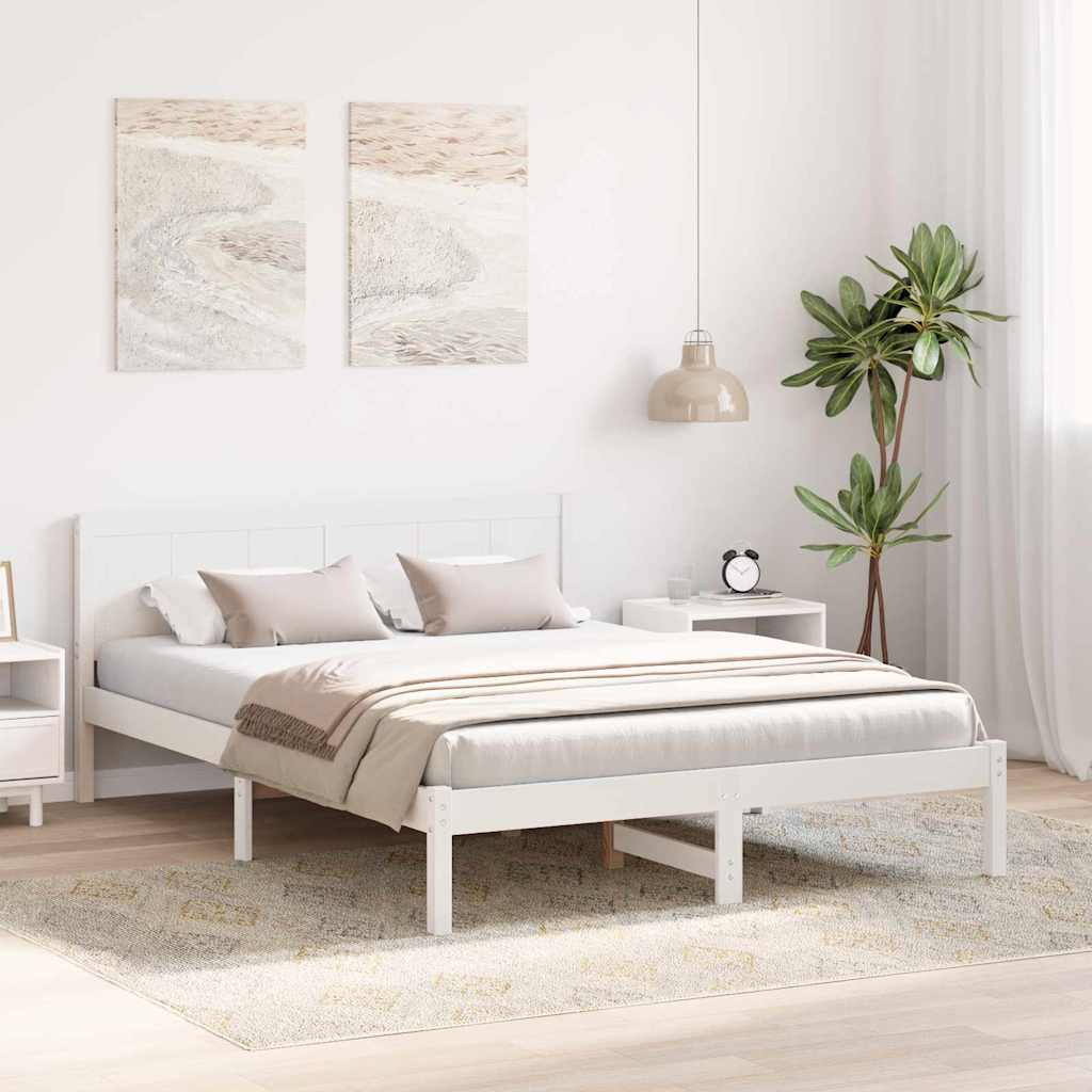 Bed Frame White 140 x 200 cm Solid Pine wood