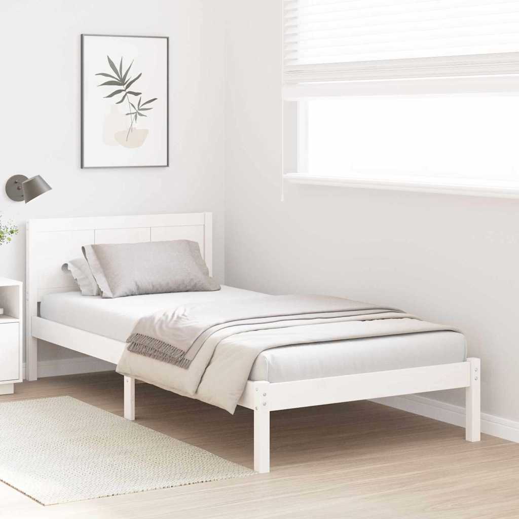 Bed Frame White 100 x 200 cm Solid Pine wood