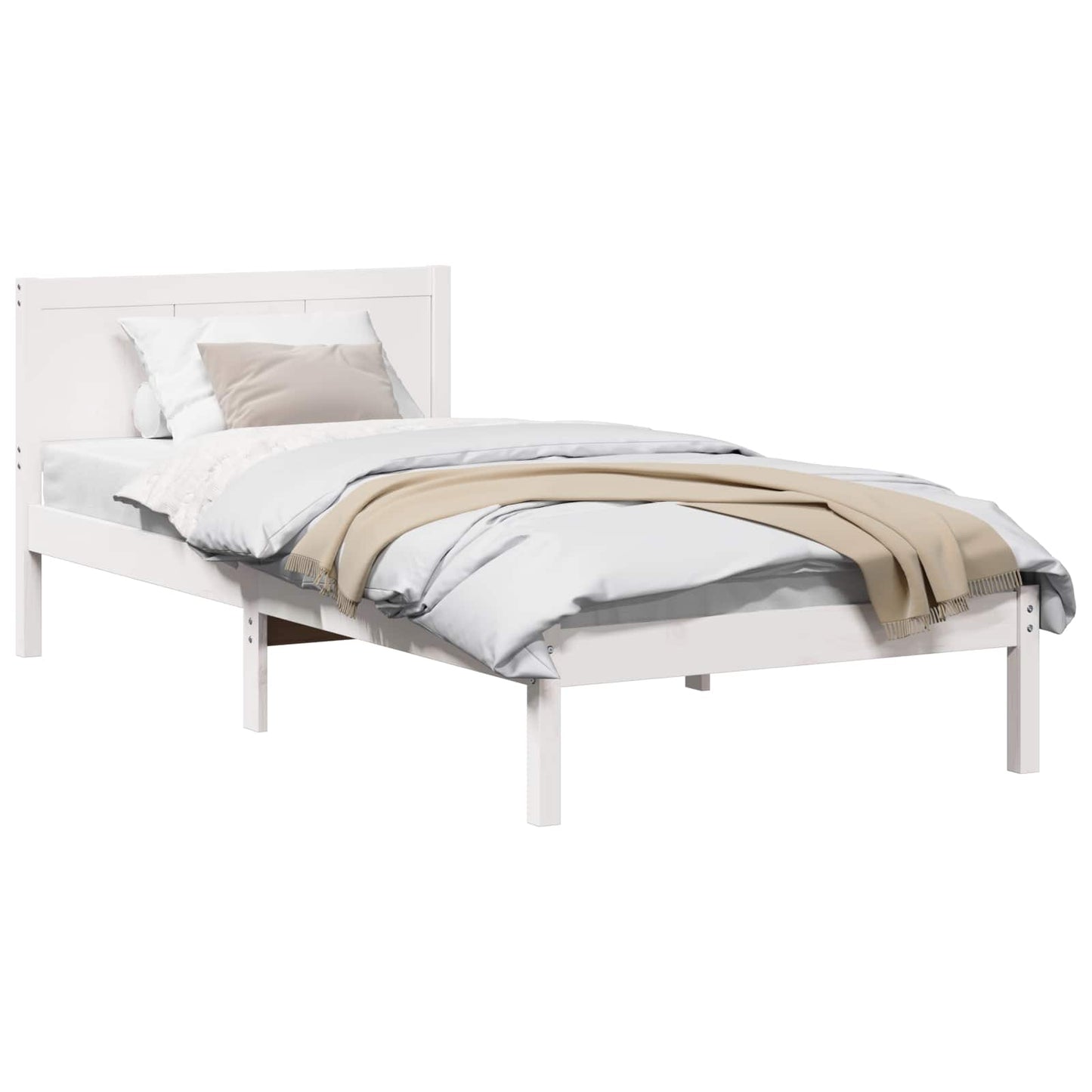 Bed Frame White 100 x 200 cm Solid Pine wood
