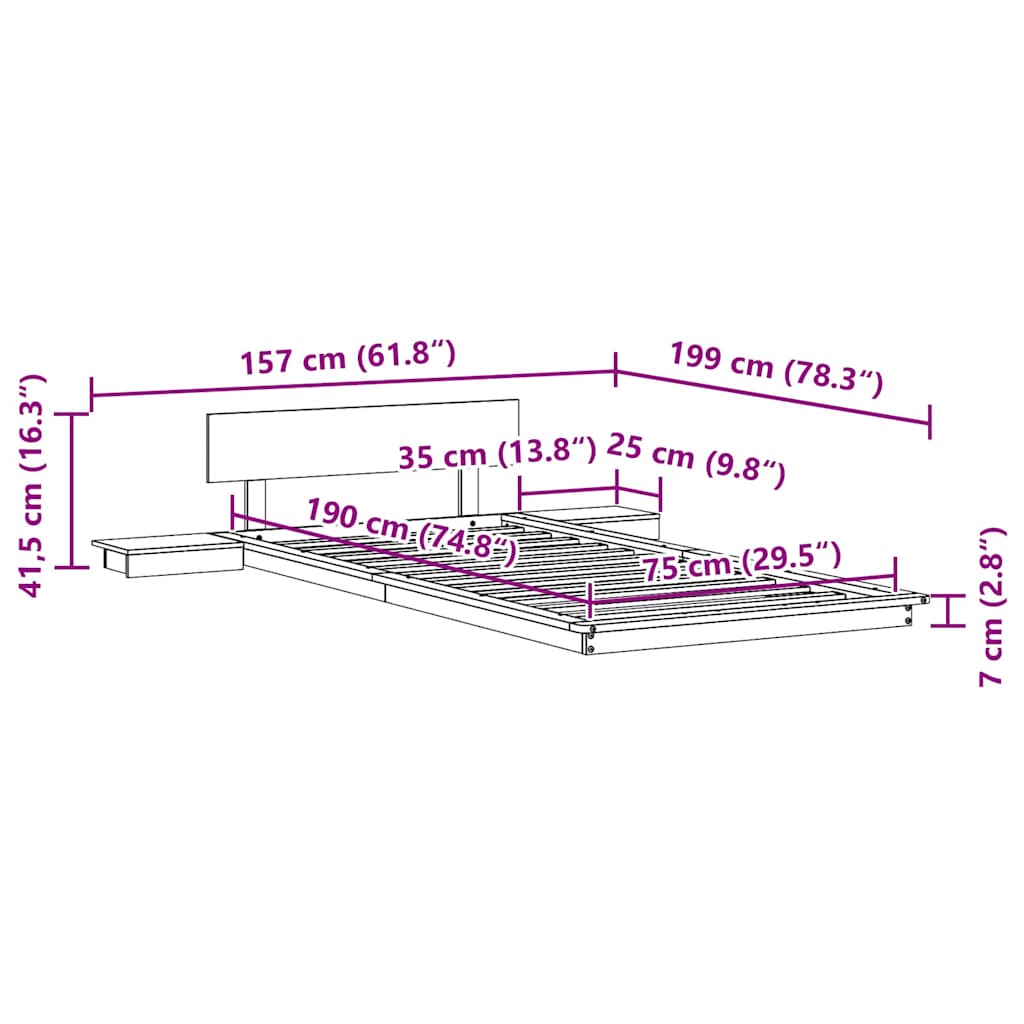 Bed Frame Brown 75 x 190 cm Wood