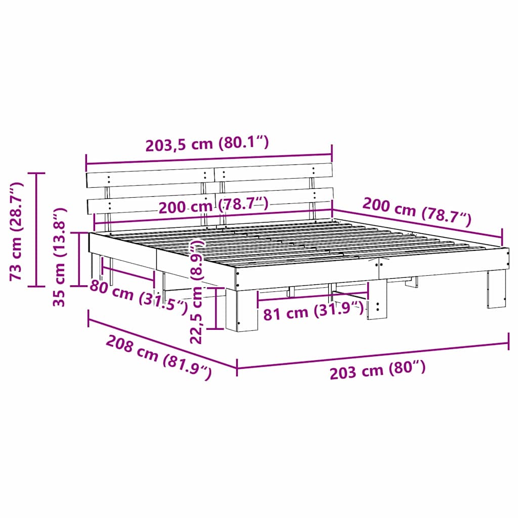 Bed Frame with Headboard Natural 200 x 200 cm Solid Pine Wood