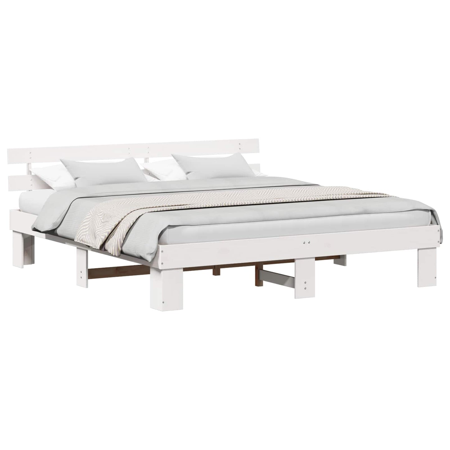 Bed Frame with Headboard White 200 x 200 cm Solid Pine Wood