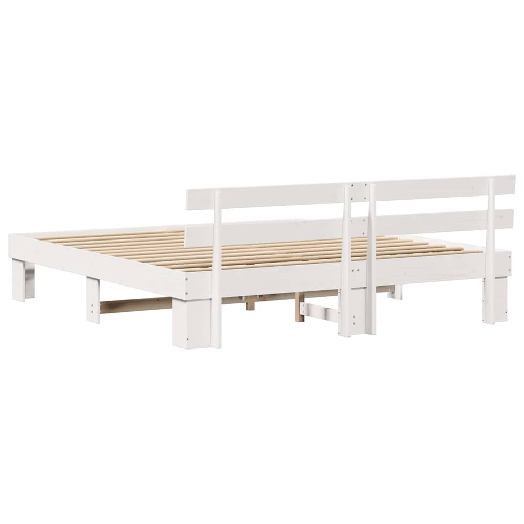 Bed Frame with Headboard White 200 x 200 cm Solid Pine Wood