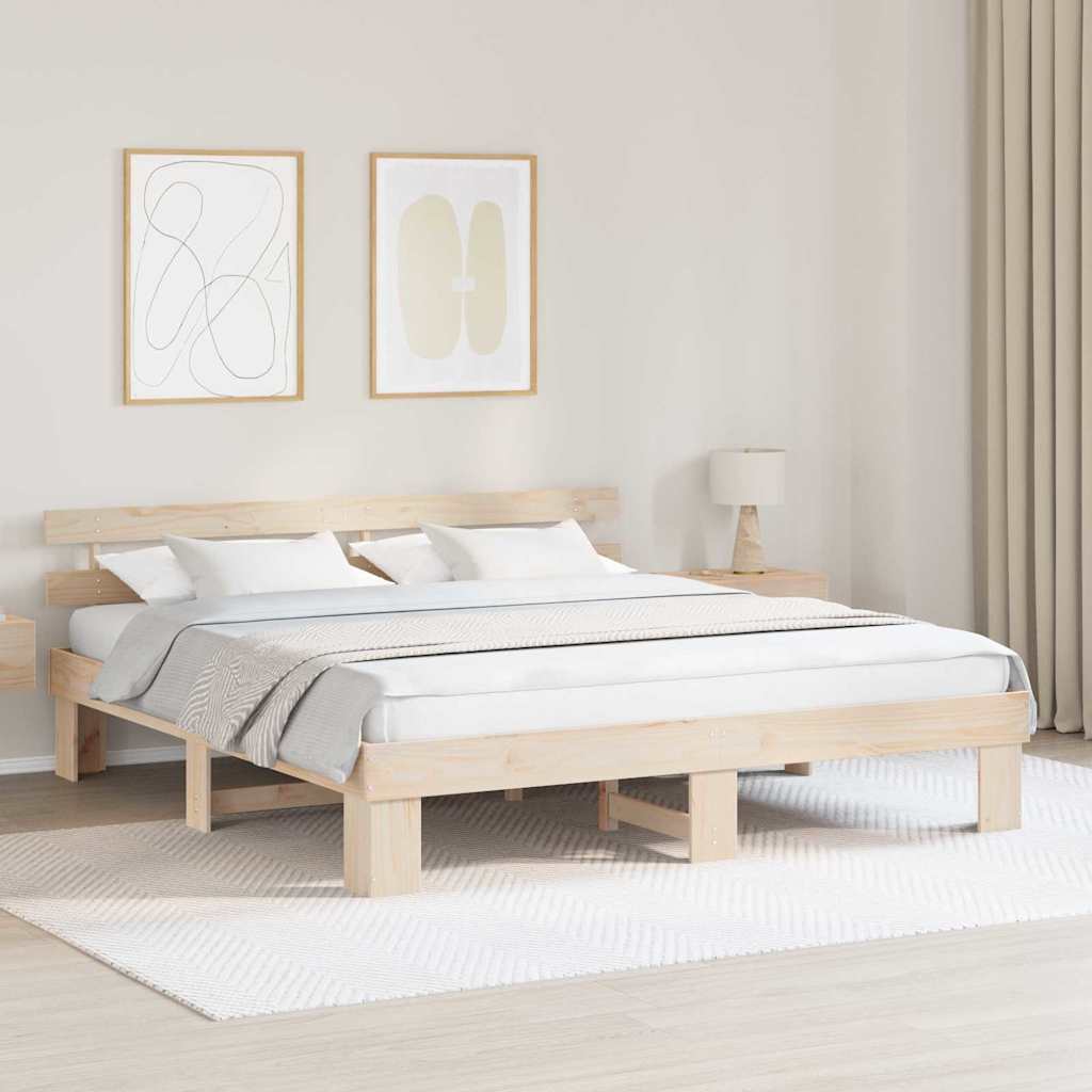 Bed Frame with Headboard Natural 180 x 200 cm Solid Pine Wood