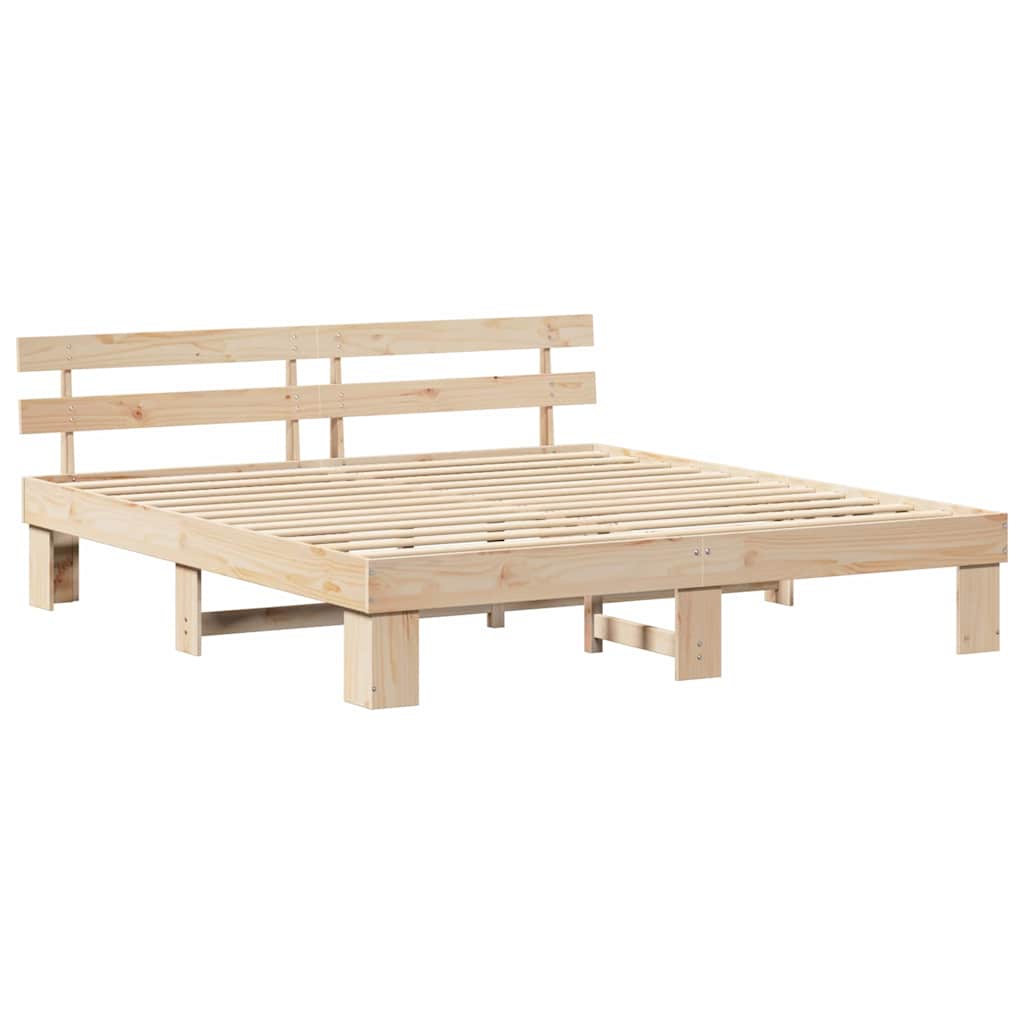 Bed Frame with Headboard Natural 180 x 200 cm Solid Pine Wood