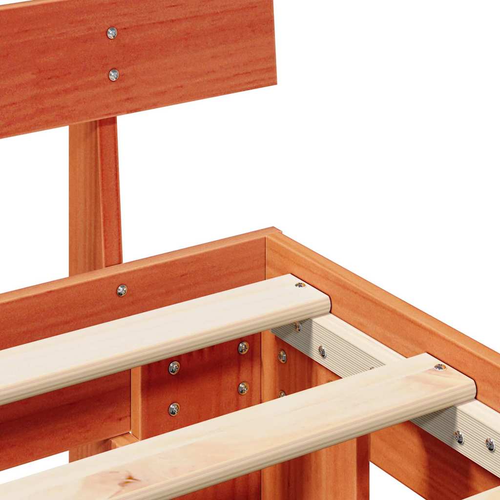 Bed Frame with Headboard Wax Brown 180 x 200 cm Solid Pine Wood