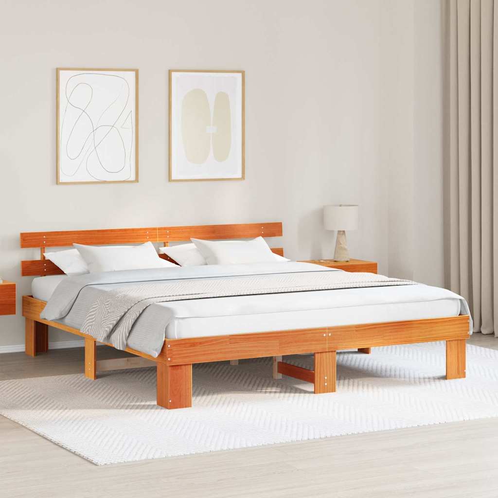 Bed Frame with Headboard Wax Brown 180 x 200 cm Solid Pine Wood