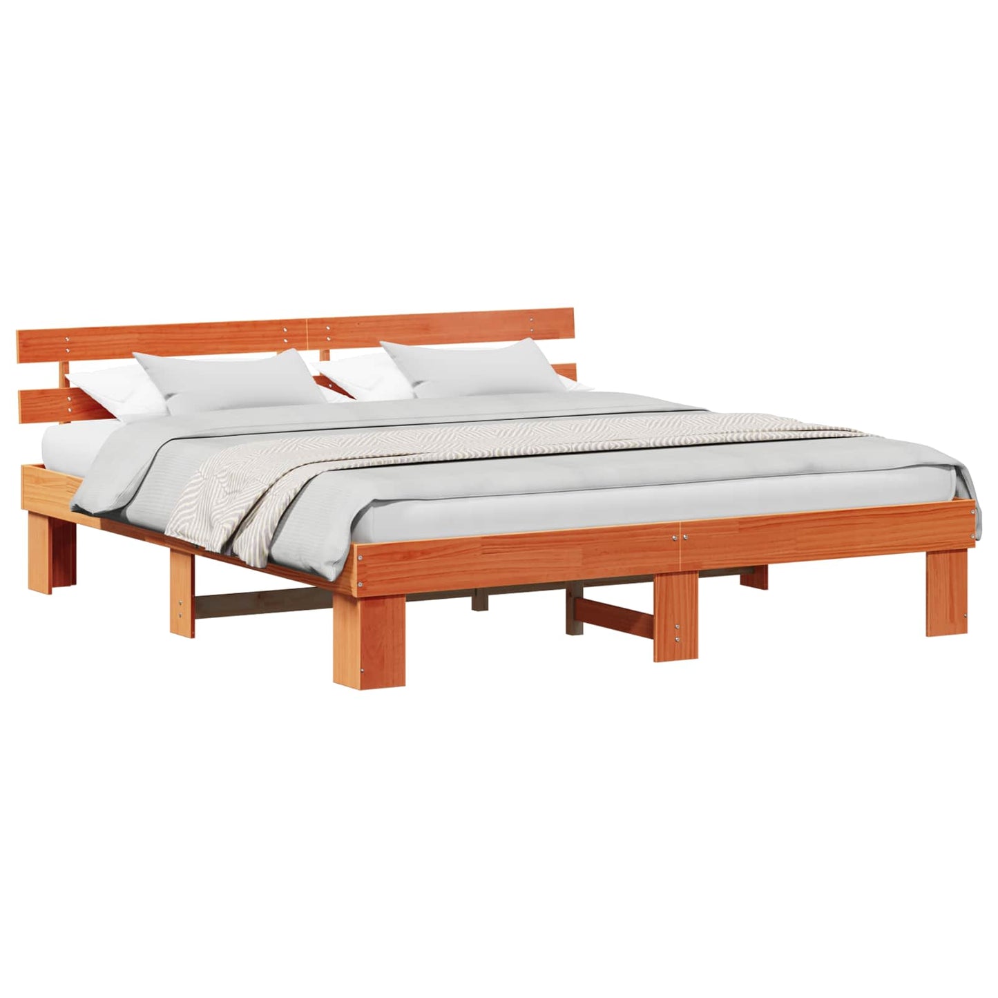 Bed Frame with Headboard Wax Brown 180 x 200 cm Solid Pine Wood