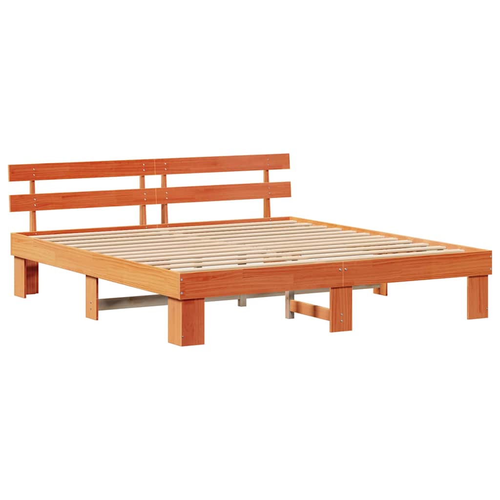 Bed Frame with Headboard Wax Brown 180 x 200 cm Solid Pine Wood