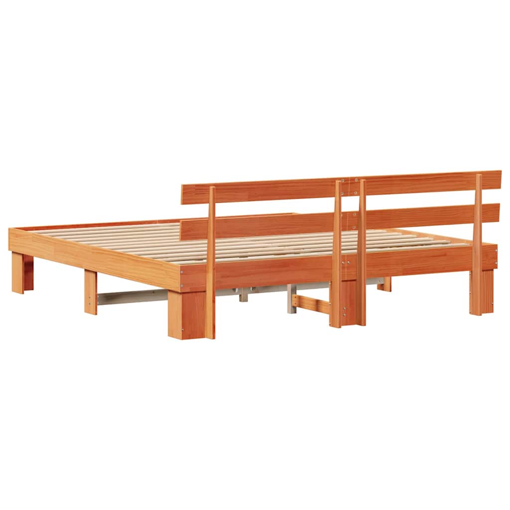 Bed Frame with Headboard Wax Brown 180 x 200 cm Solid Pine Wood