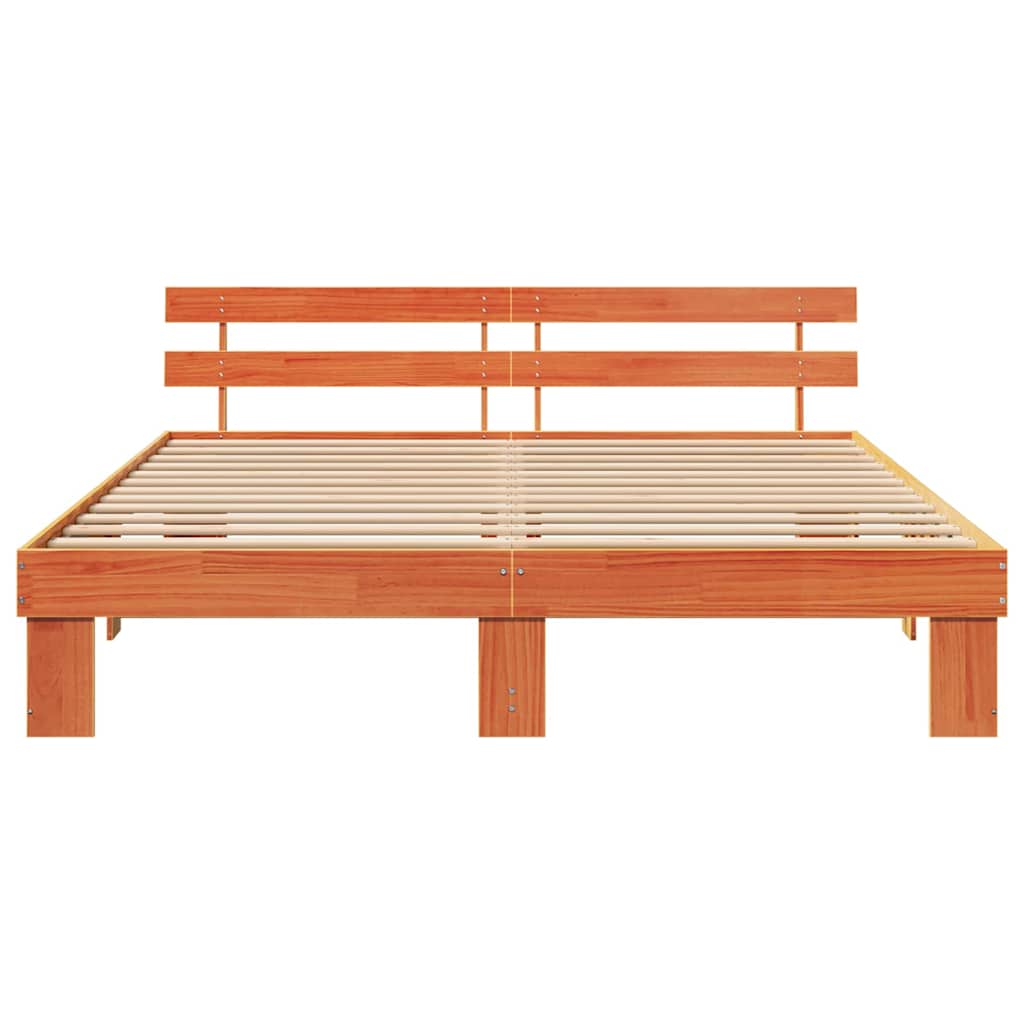 Bed Frame with Headboard Wax Brown 180 x 200 cm Solid Pine Wood