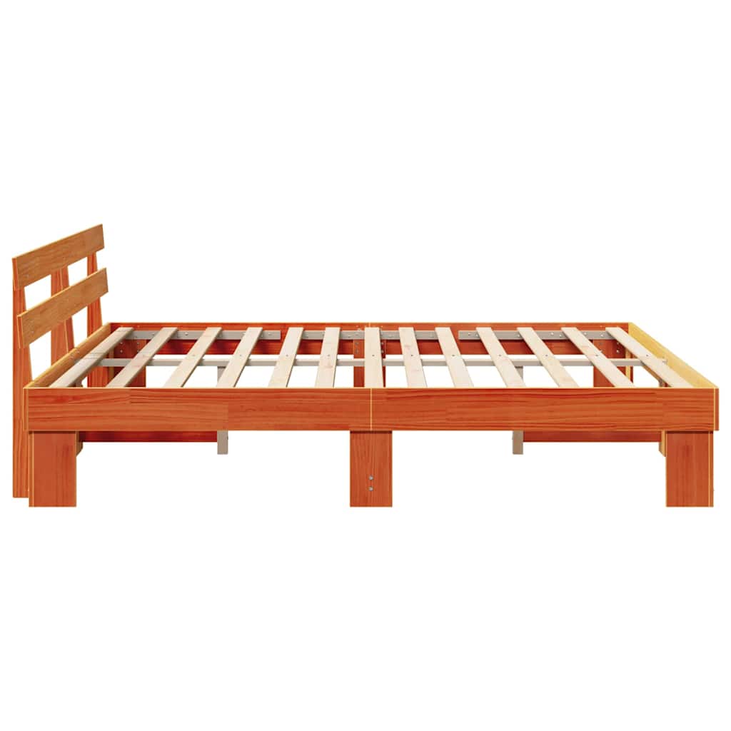 Bed Frame with Headboard Wax Brown 180 x 200 cm Solid Pine Wood