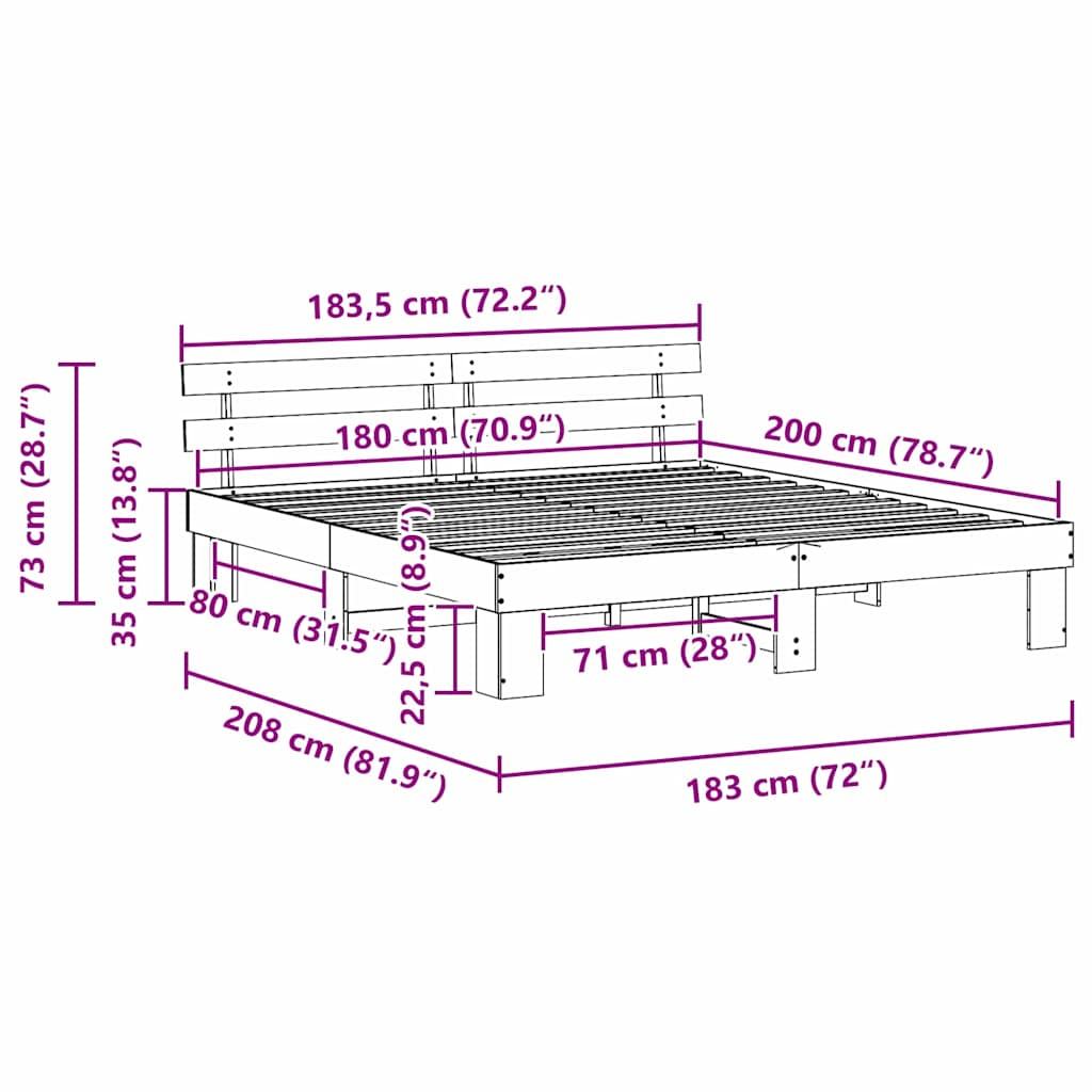 Bed Frame with Headboard Wax Brown 180 x 200 cm Solid Pine Wood