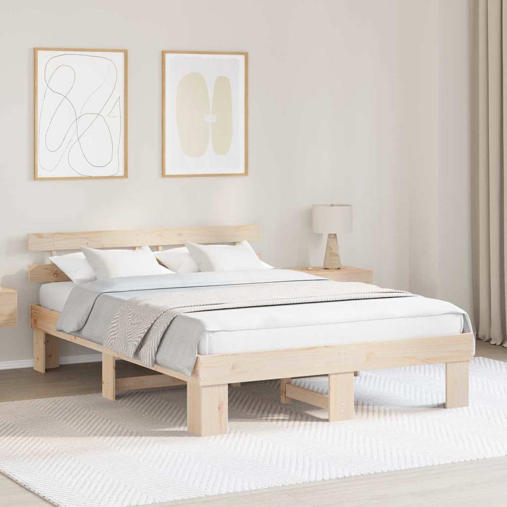 Bed Frame with Headboard Natural 160 x 200 cm Solid Pine Wood