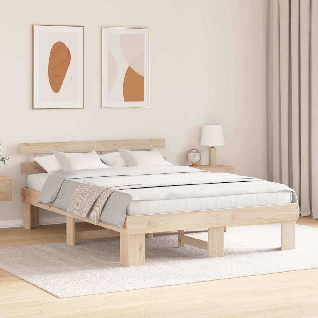 Bed Frame with Headboard Natural 160 x 200 cm Solid Pine Wood