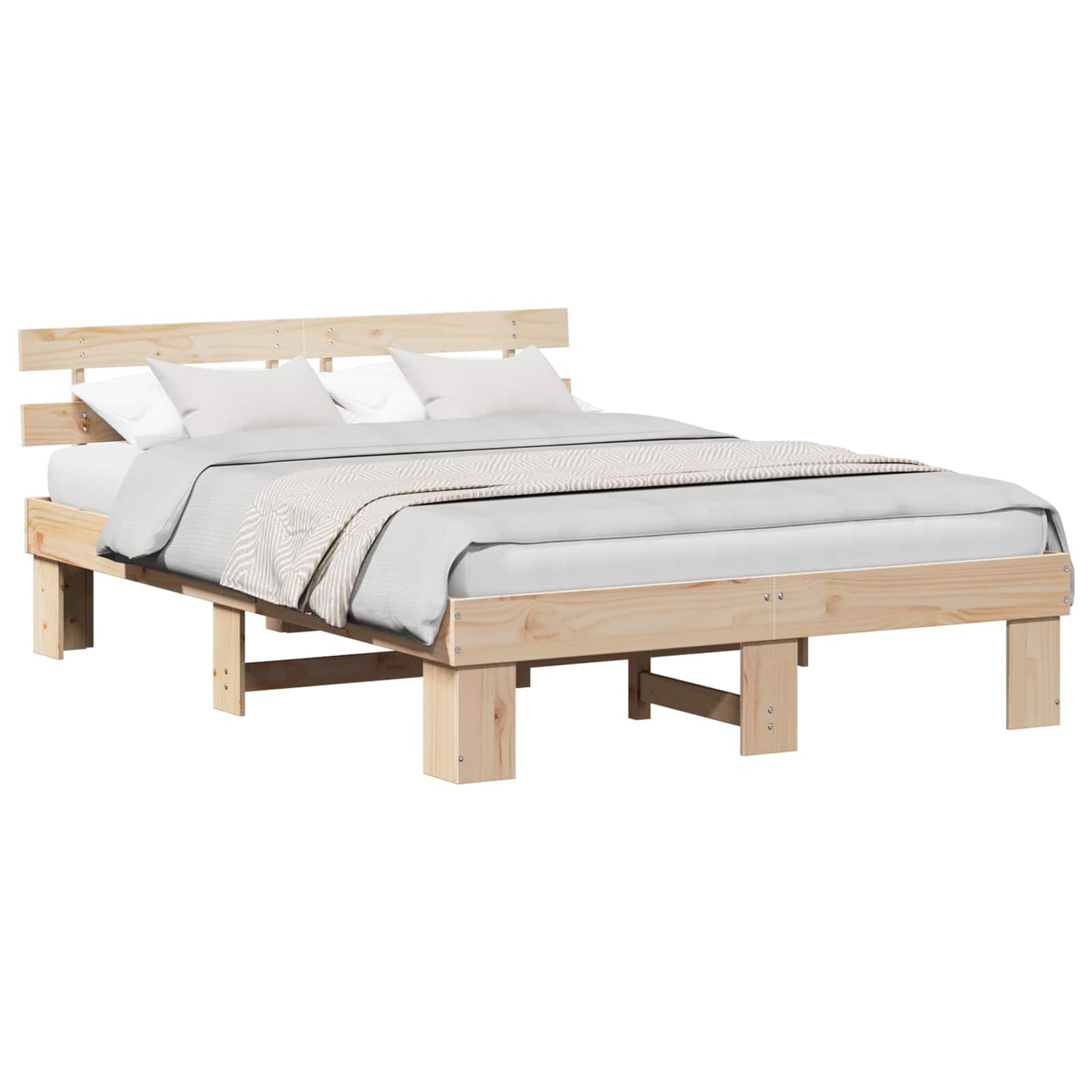 Bed Frame with Headboard Natural 160 x 200 cm Solid Pine Wood