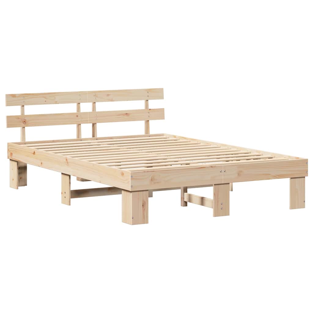 Bed Frame with Headboard Natural 160 x 200 cm Solid Pine Wood