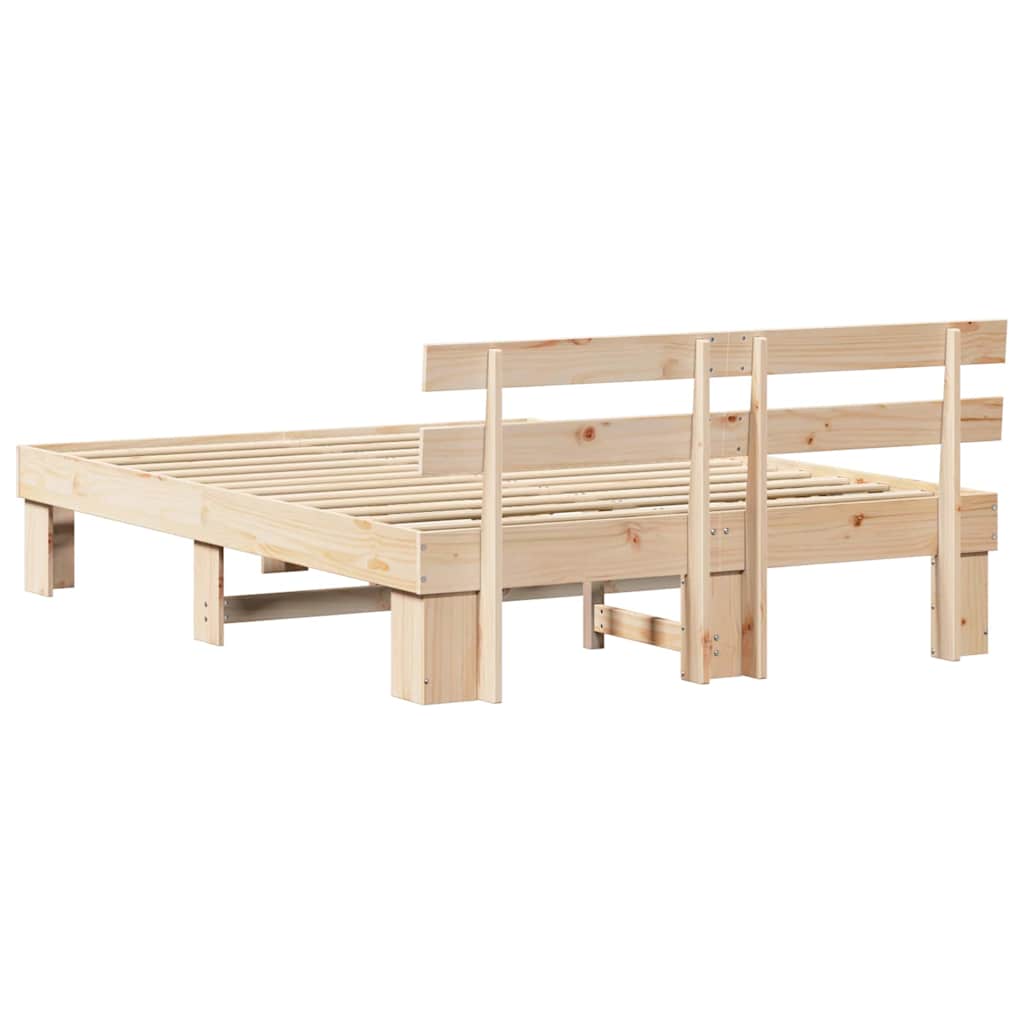 Bed Frame with Headboard Natural 160 x 200 cm Solid Pine Wood