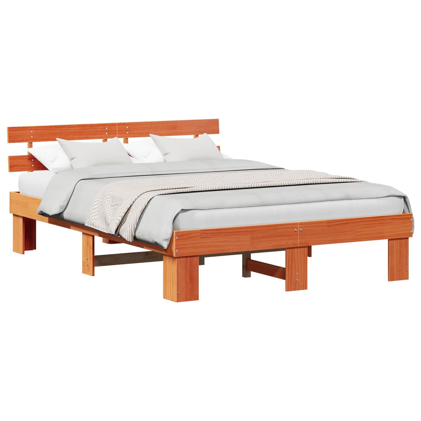 Bed Frame with Headboard Wax Brown 160 x 200 cm Solid Pine Wood