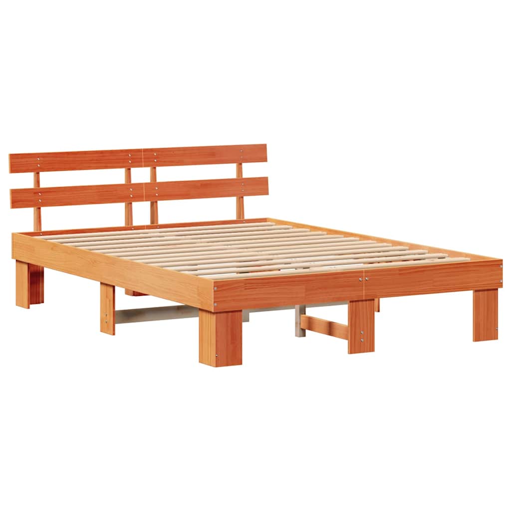 Bed Frame with Headboard Wax Brown 160 x 200 cm Solid Pine Wood