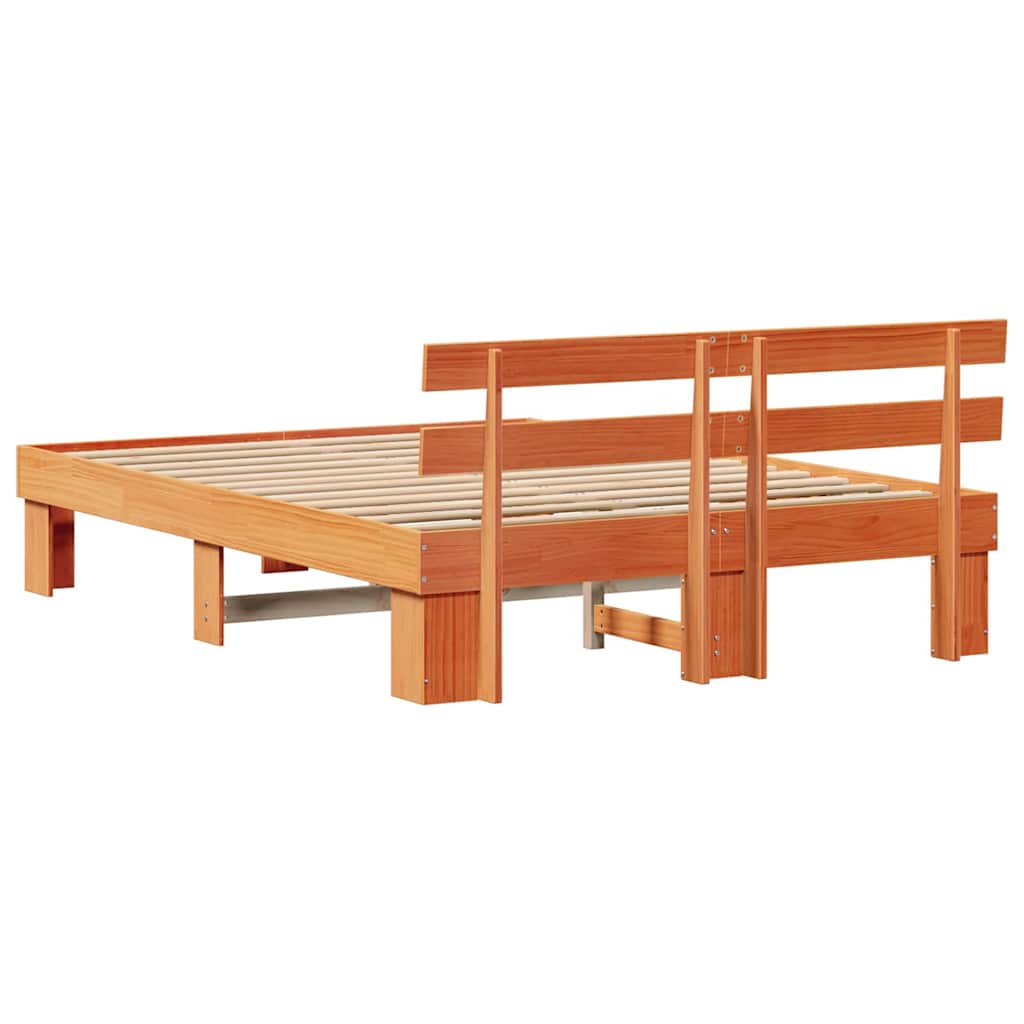 Bed Frame with Headboard Wax Brown 160 x 200 cm Solid Pine Wood