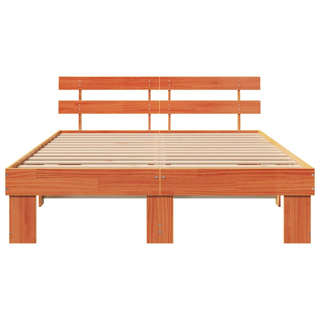 Bed Frame with Headboard Wax Brown 160 x 200 cm Solid Pine Wood