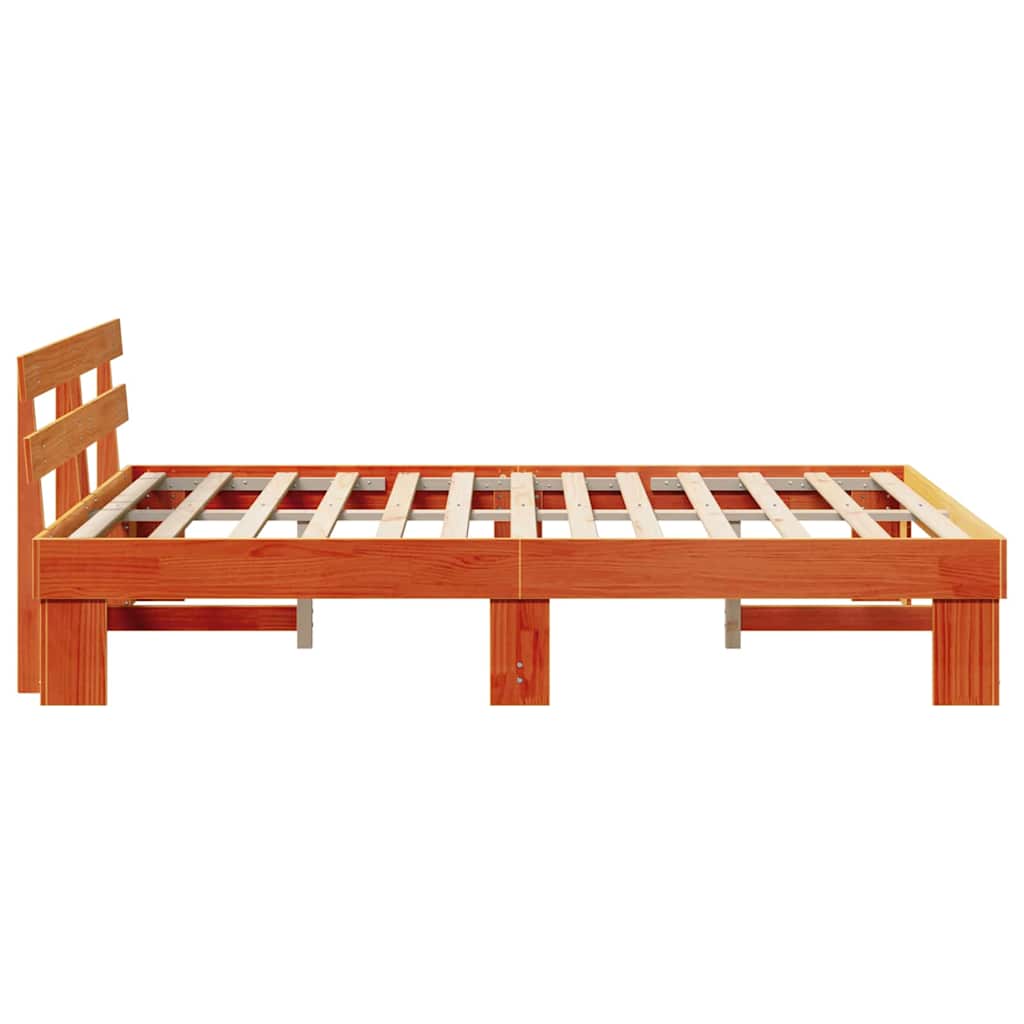 Bed Frame with Headboard Wax Brown 160 x 200 cm Solid Pine Wood