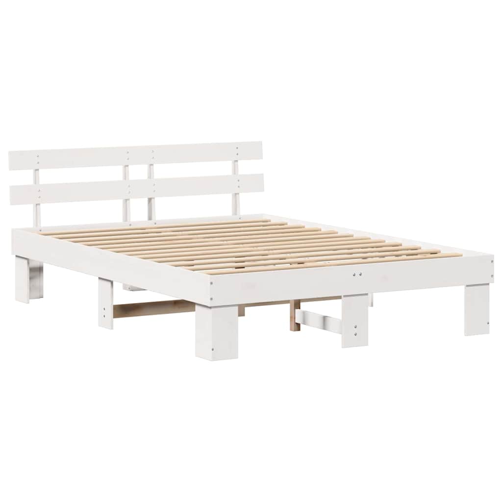 Bed Frame with Headboard White 150 x 200 cm Solid Pine Wood