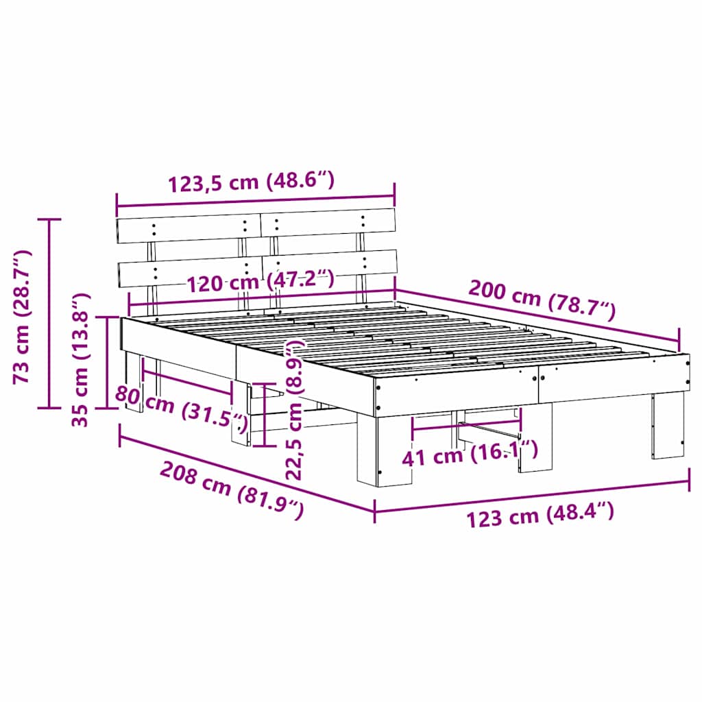 Bed Frame with Headboard Wax Brown 120 x 200 cm Solid Pine Wood