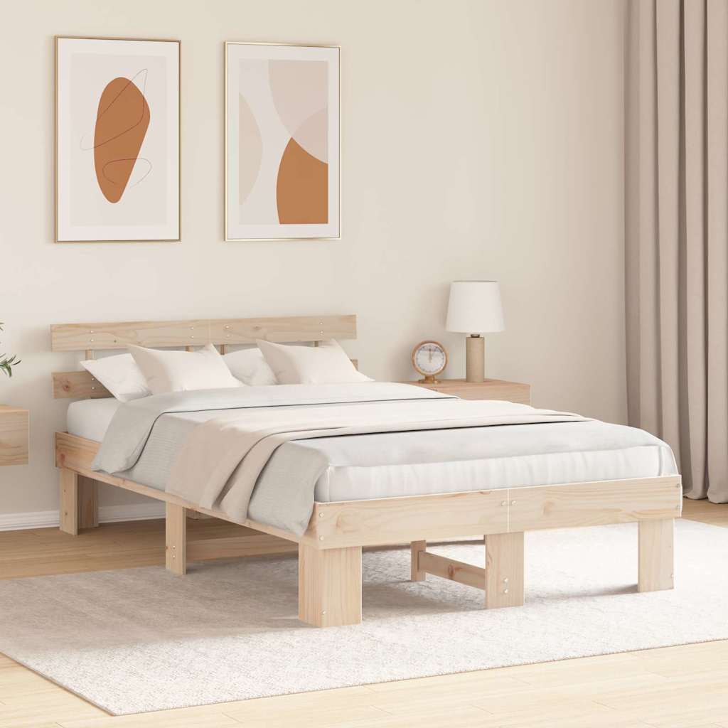 Bed Frame with Headboard Natural 140 x 190 cm Solid Pine Wood