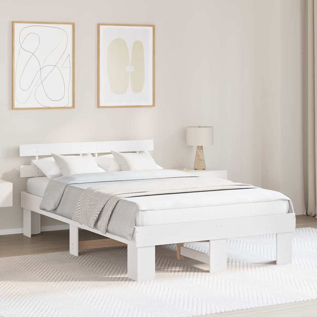 Bed Frame with Headboard White 140 x 190 cm Solid Pine Wood