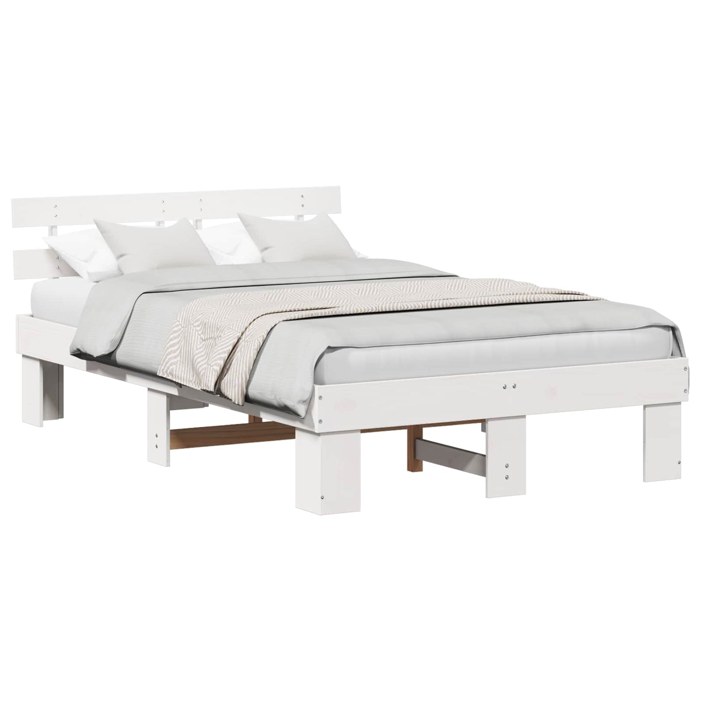Bed Frame with Headboard White 140 x 190 cm Solid Pine Wood