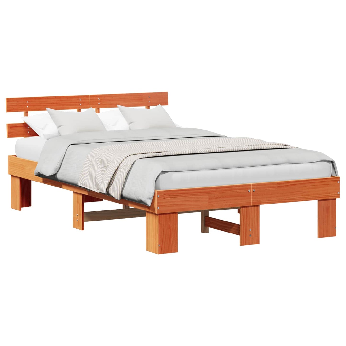 Bed Frame with Headboard Wax Brown 140 x 190 cm Solid Pine Wood
