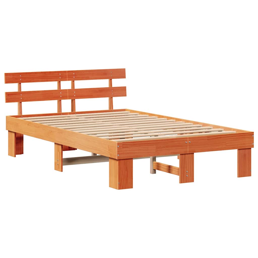Bed Frame with Headboard Wax Brown 140 x 190 cm Solid Pine Wood