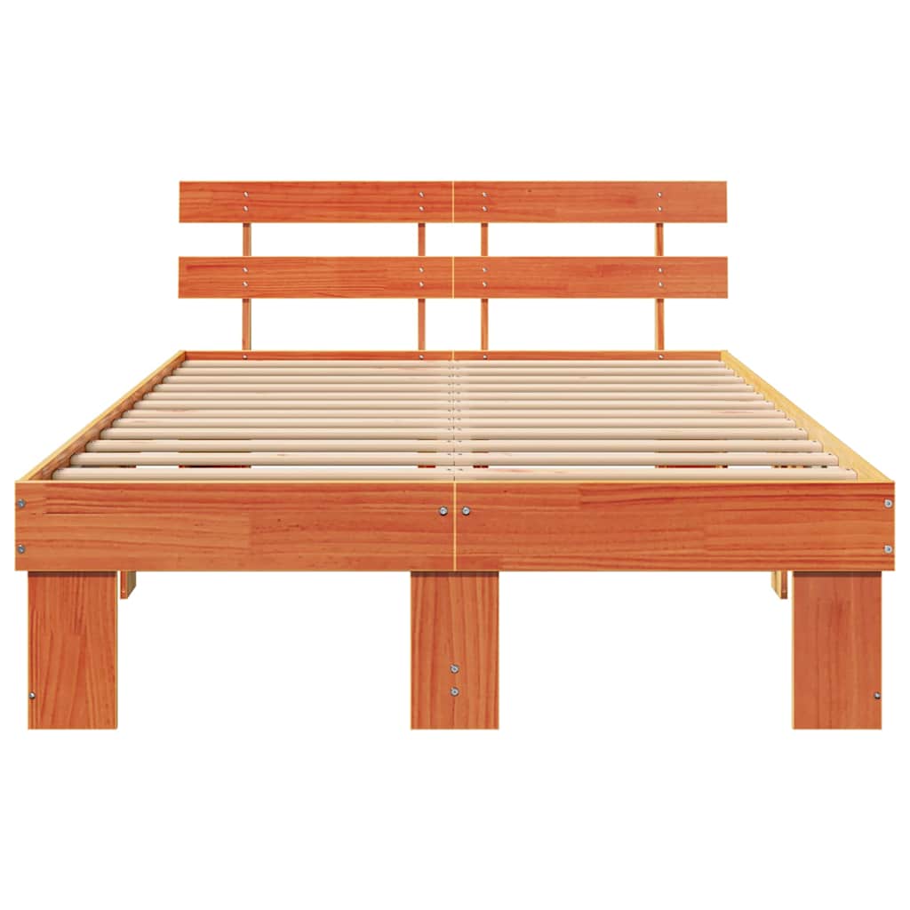 Bed Frame with Headboard Wax Brown 140 x 190 cm Solid Pine Wood